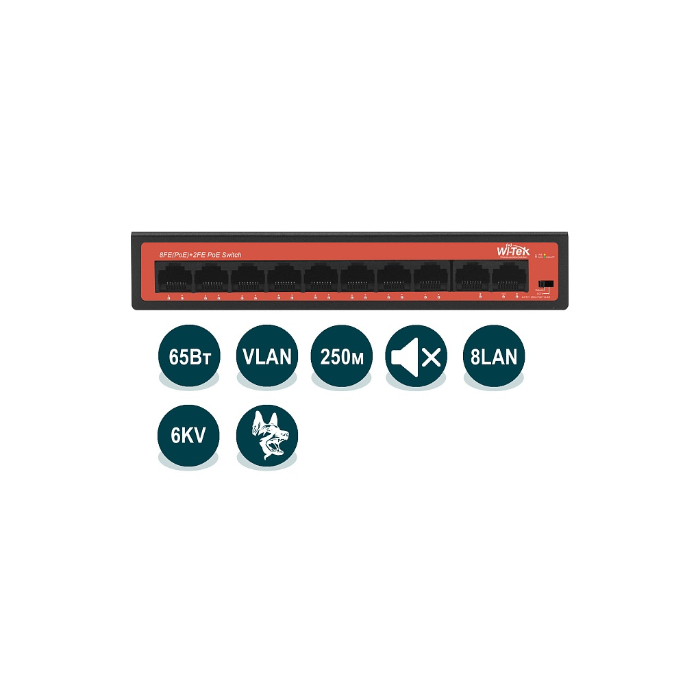 картинка Коммутатор Wi-Tek WI-PS210H 8PoE портов от магазина Паритет-Центр